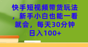 （7286期）快手短视频带货玩法，新手小白也能一看就会，每天30分钟日入100+-副业吧