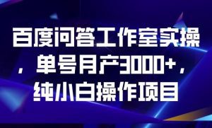 百度问答工作室实操，单号月产3000+，纯小白操作项目【揭秘】-副业吧