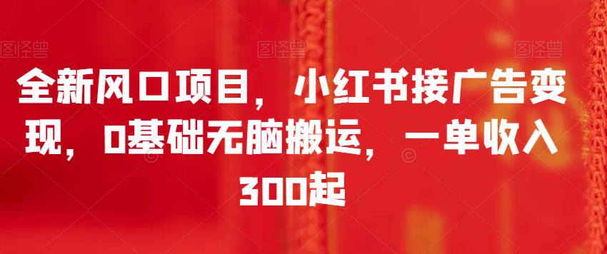 全新风口项目，小红书接广告变现，0基础无脑搬运，一单收入300起-副业吧