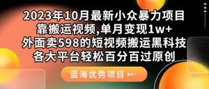 （7399期）外面卖598的10月最新短视频搬运黑科技，各大平台百分百过原创 靠搬运月入1w-副业吧