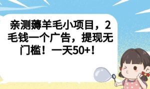 亲测薅羊毛小项目，2毛钱一个广告，提现无门槛！一天50+【揭秘】-副业吧