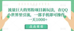 流量巨大的男粉项目新玩法,在QQ小世界里引流,一部手机即可操作,一天1000+-副业吧