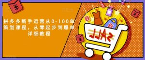 拼多多新手运营从0-100单策划课程，从零起步到爆单详细教程-副业吧