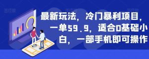 最新玩法，冷门暴利项目，一单59.9，适合0基础小白，一部手机即可操作【揭秘】-副业吧