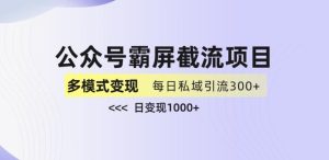 公众号霸屏截流项目+私域多渠道变现玩法，全网首发，日入1000+【揭秘】-副业吧