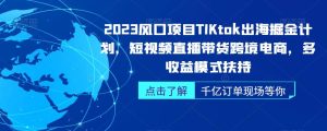 2023风口项目TikTok出海掘金计划，短视频直播带货跨境电商，多收益模式扶持-副业吧