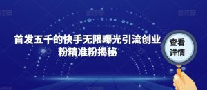 首发五千的快手无限曝光引流创业粉精准粉揭秘-副业吧