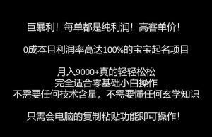 巨暴利,月入9000+的宝宝起名项目,每单都是纯利润,零基础都能躺赚【附软件+视频教程】-副业吧