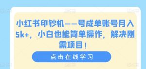 小红书印钞机——号成单账号月入5k+，小白也能简单操作，解决刚需项目【揭秘】-副业吧