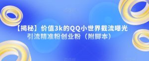【揭秘】价值3k的QQ小世界截流曝光引流精准粉创业粉(附脚本)-副业吧