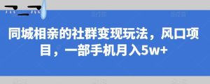 同城相亲的社群变现玩法,风口项目,一部手机月入5w+【揭秘】-副业吧