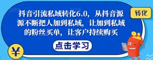 抖音引流私域转化6.0,从抖音源源不断把人加到私域,让加到私域的粉丝买单,让客户持续购买-副业吧