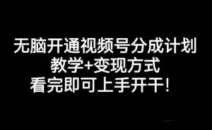 无脑开通视频号分成计划，教学+变现方式，看完即可上手开干!-副业吧