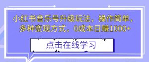 小红书音乐号升级玩法，操作简单，多种变现方式，0成本日赚1000+【揭秘】-副业吧
