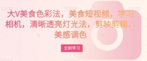 大V美食色彩法，美食短视频，学习相机，清晰透亮灯光法，剪映剪辑，美感调色-副业吧