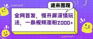 全网首发，慢开屏深情玩法，一条视频涨粉2000+【揭秘】-副业吧