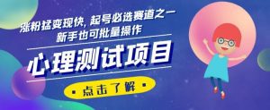 心理测试项目，涨粉猛变现快，起号必选赛道之一，新手也可批量操作【揭秘】-副业吧
