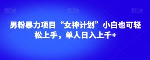 男粉暴力项目“女神计划”小白也可轻松上手，单人日入上千+【揭秘】-副业吧
