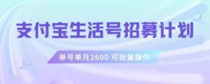支付宝生活号作者招募计划，单号单月2600，可批量去做，工作室一人一个月轻松1w+【揭秘】-副业吧