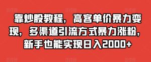 靠炒股教程，高客单价暴力变现，多渠道引流方式暴力涨粉，新手也能实现日入2000+【揭秘】-副业吧