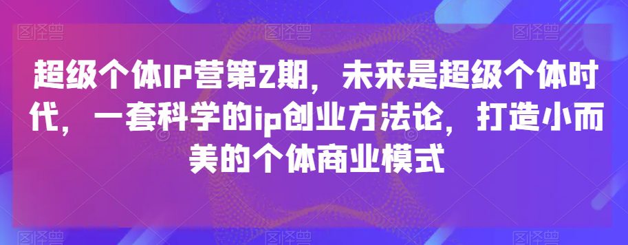 超级个体IP营第2期，未来是超级个体时代，一套科学的ip创业方法论，打造小而美的个体商业模式-副业吧