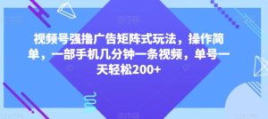 视频号强撸广告矩阵式玩法，操作简单，一部手机几分钟一条视频，单号一天轻松200+【揭秘】-副业吧