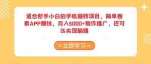 适合新手小白的手机搬砖项目，简单搜素APP赚钱，月入5000+稍作推广，还可以实现躺赚【揭秘】-副业吧