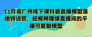 11月底广州线下课抖音直播模型落地特训营，短视频锤爆直播间的平播可复制模型-副业吧