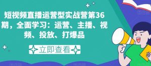 短视频直播运营型实战营第36期，全面学习：运营、主播、视频、投放、打爆品-副业吧