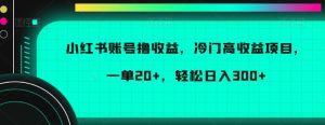 小红书账号撸收益，冷门高收益项目，一单20+，轻松日入300+【揭秘】-副业吧