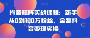 抖音矩阵实战课程：新手从0到100万粉丝，全套抖音变现实操-副业吧