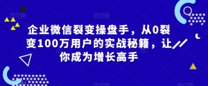 企业微信裂变操盘手，从0裂变100万用户的实战秘籍，让你成为增长高手-副业吧