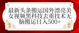 最新头条搬运国外漂亮美女视频黑科技去重技术无脑搬运日入500+-副业吧