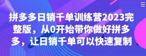 拼多多日销千单训练营2023完整版，从0开始带你做好拼多多，让日销千单可以快速复制-副业吧