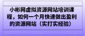 小彬网虚拟资源网站培训课程,如何一个月快速做出盈利的资源网站(实打实经验)-副业吧