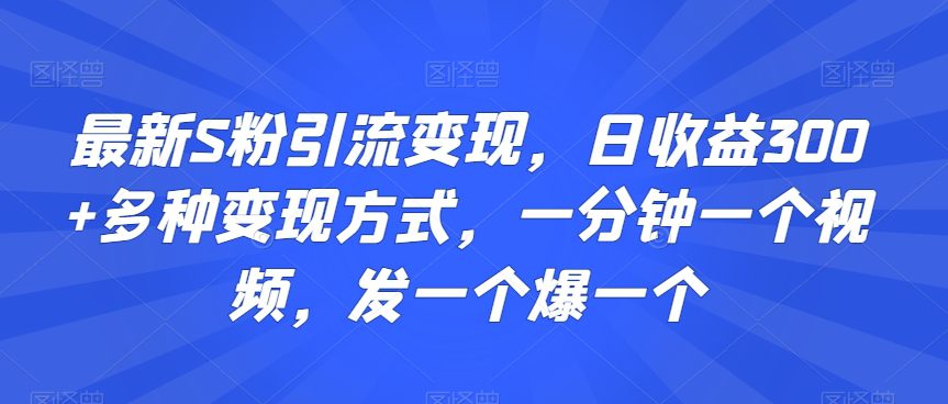 最新S粉引流变现，日收益300+多种变现方式，一分钟一个视频，发一个爆一个-副业吧