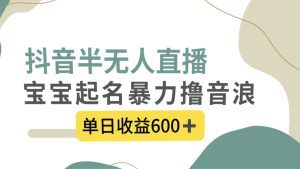 （8192期）抖音半无人直播，宝宝起名，暴力撸音浪，单日收益600+-副业吧