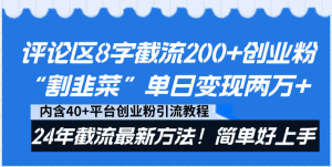 （8771期）评论区8字截流200+创业粉“割韭菜”单日变现两万+24年截流最新方法！-副业吧