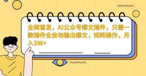 全网首发，AI公众号爆文插件，只需一款插件全自动输出爆文，矩阵操作，月入3W+-副业吧