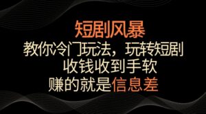 短剧风暴,教你冷门玩法,玩转短剧,收钱收到手软-副业吧