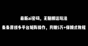 最新ai流量密码，傻瓜式搬运玩法，条条原创，多平台矩阵操作，月赚5万+保姆式教程-副业吧