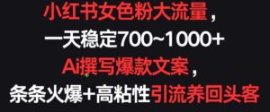 小红书女色粉大流量，一天稳定700~1000+  Ai撰写爆款文案，条条火爆+高粘性引流养回头客-副业吧