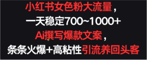 小红书女色粉流量，一天稳定700~1000+  Ai撰写爆款文案条条火爆，高粘性引流养回头客-副业吧