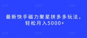 最新快手磁力聚星拼多多玩法,轻松月入5000+-副业吧