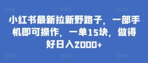 小红书最新拉新野路子，一部手机即可操作，一单15块，做得好日入2000+-副业吧