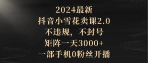 （9639期）2024最新抖音小雪花卖课2.0 不违规 不封号 矩阵一天3000+一部手机0粉丝开播-副业吧