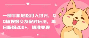 一部手机轻松月入过万,QQ短视频交友配对玩法,单日吸粉200+,精准变现-副业吧