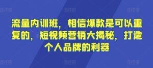 流量内训班，相信爆款是可以重复的，短视频营销大揭秘，打造个人品牌的利器-副业吧