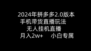 （9768期）2024年拼多多2.0版本，手机带货直播玩法，无人挂机直播， 月入2w+， 小…-副业吧