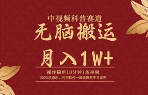 （9846期）中视频科普赛道，10分钟1条视频，条条爆款，100%过原创，无脑搬运月入1W+-副业吧